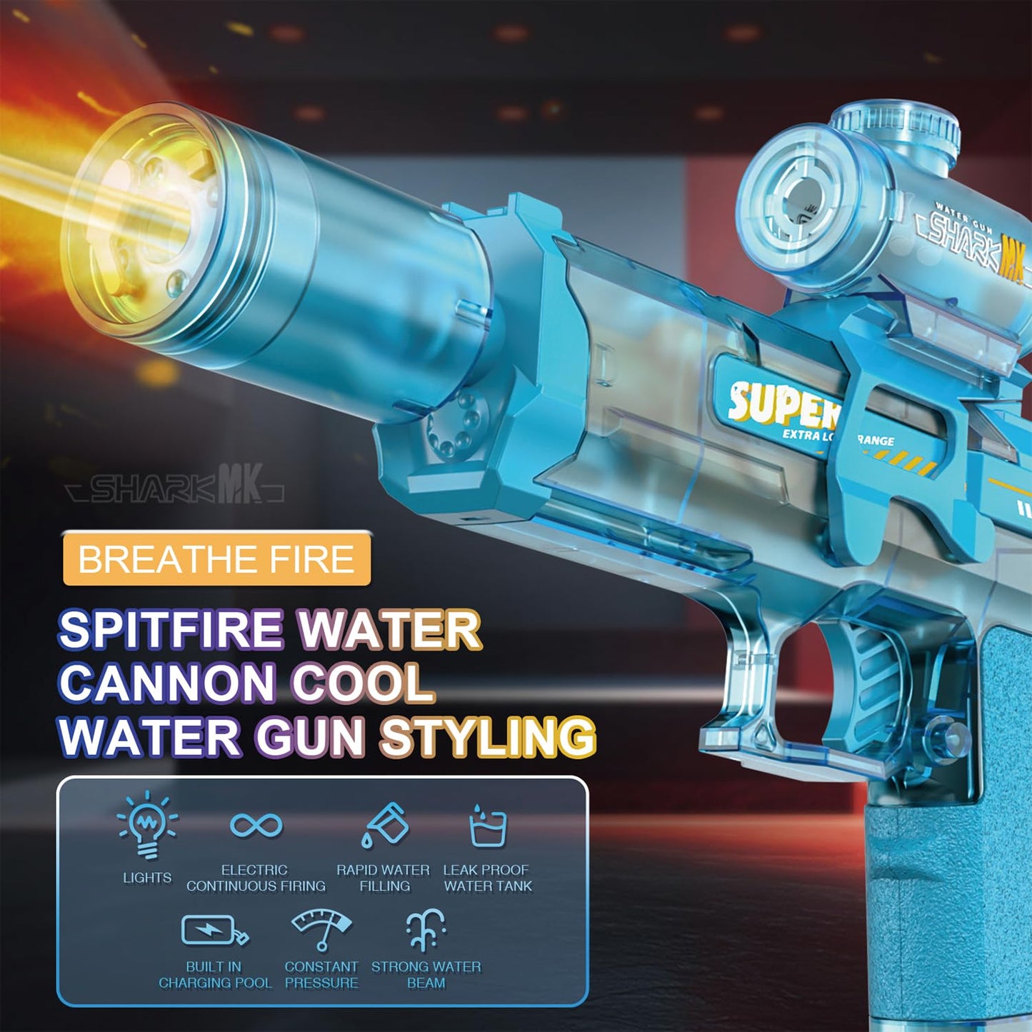 ELPSCGROO 2Pcs Electric Water Gun Set — Light-Up Nozzle, Manual/Auto Modes, Large Tank (Blue/Black), Up to 32 ft