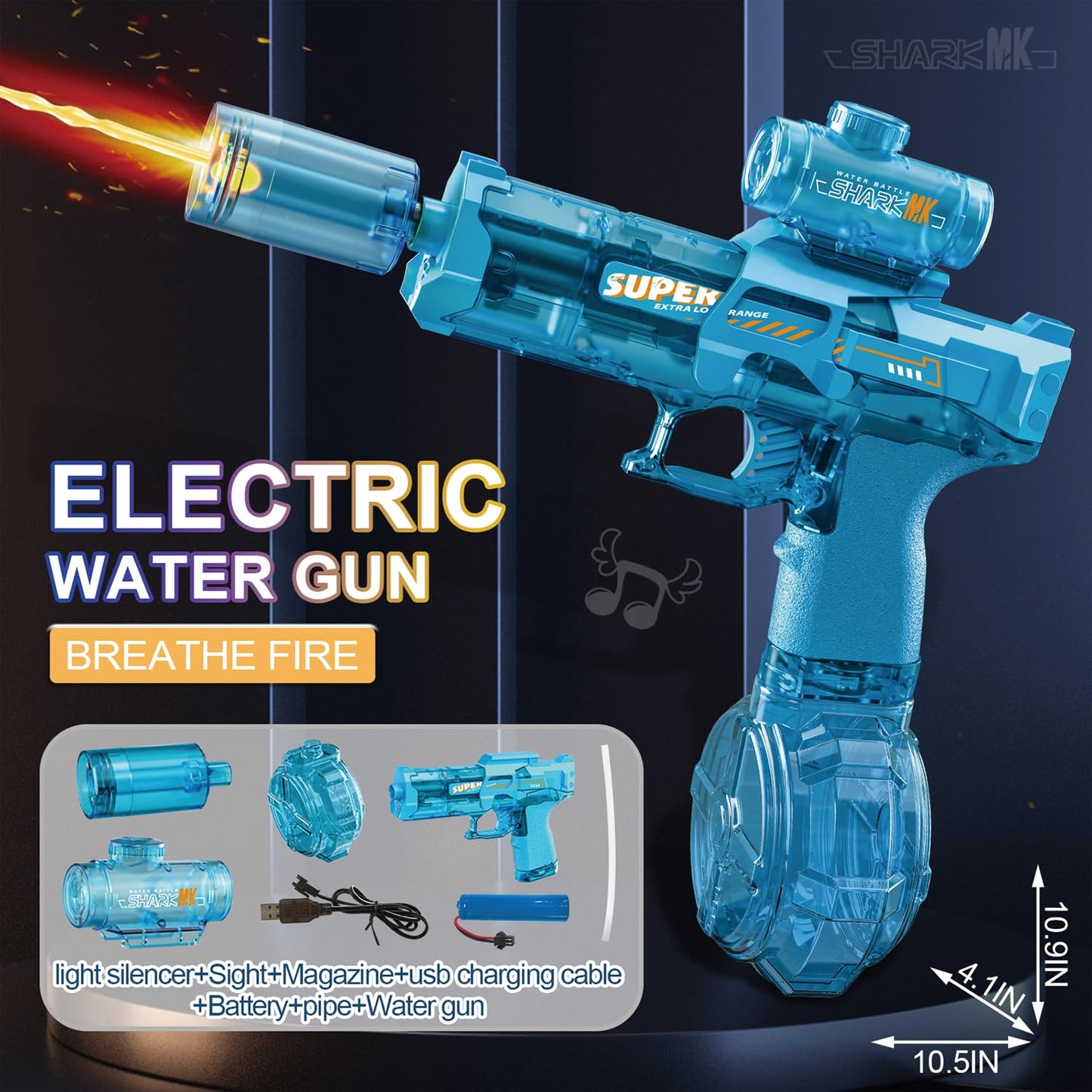 ELPSCGROO 2Pcs Electric Water Gun Set — Light-Up Nozzle, Manual/Auto Modes, Large Tank (Blue/Black), Up to 32 ft