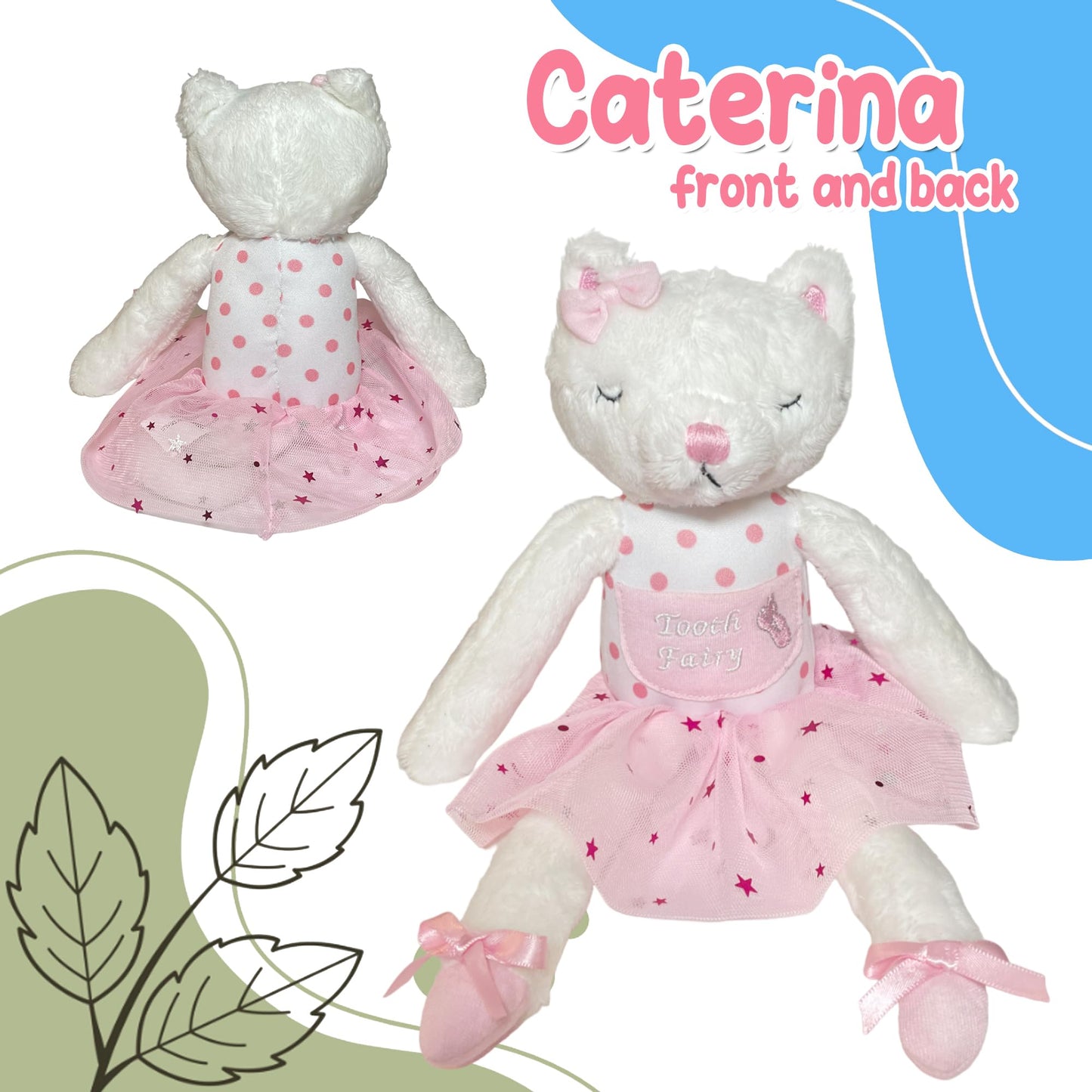 elskandi Caterina The Cat Ballerina Tooth Fairy Pillow for Girls - Keepsake Gift
