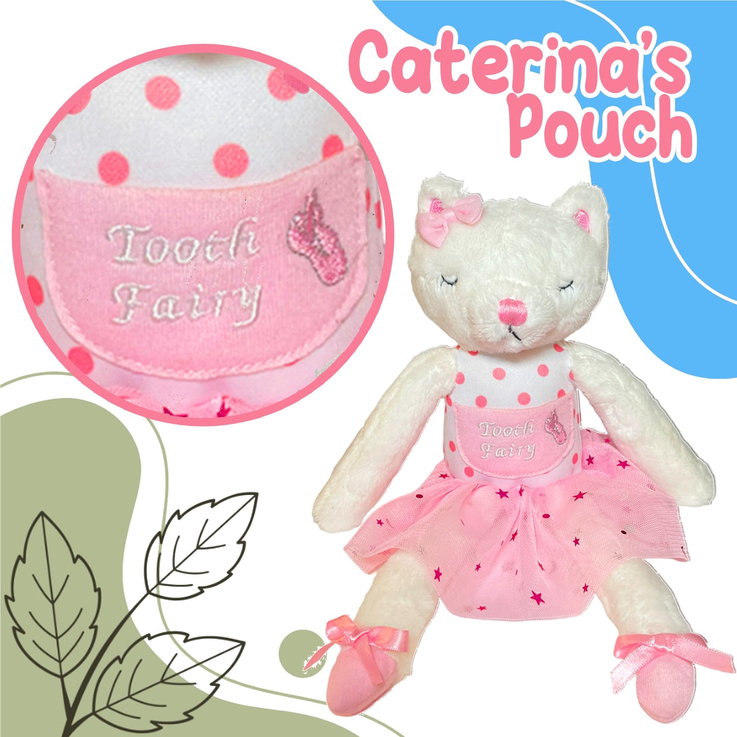 elskandi Caterina The Cat Ballerina Tooth Fairy Pillow for Girls - Keepsake Gift