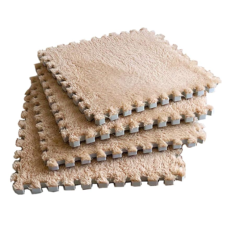 Eluleegc 12pcs Interlocking Carpet Squares – 11.8in EVA Foam Play Mat for Baby & Nursery (Khaki)