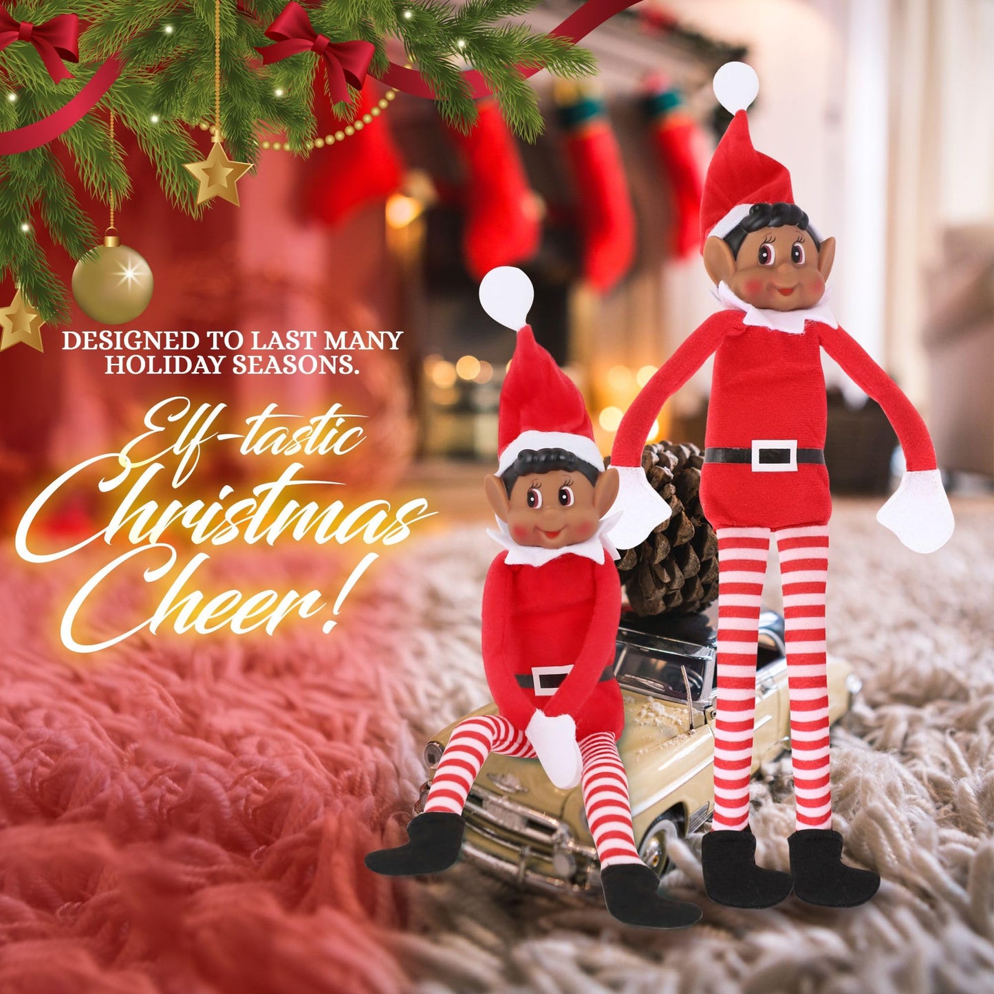 Elves Behavin' Badly: Christmas Elf Plush Toy, 12in Brown, Bendable Elf