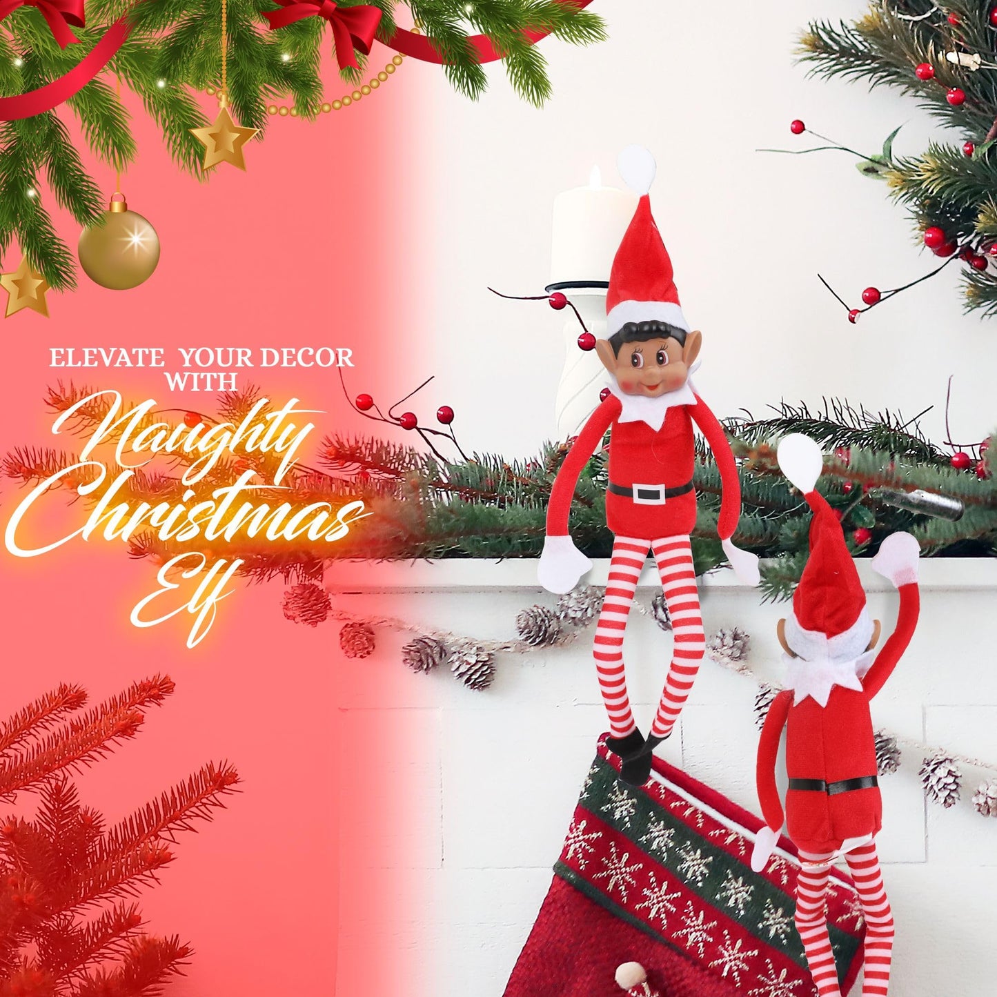 Elves Behavin' Badly: Christmas Elf Plush Toy, 12in Brown, Bendable Elf