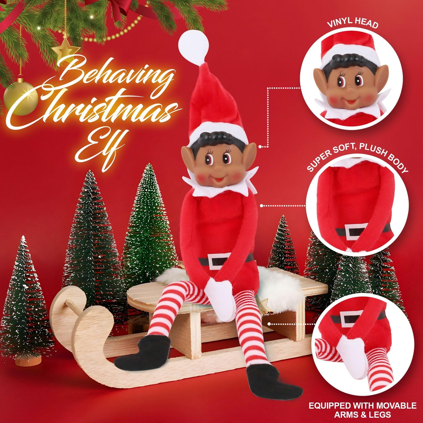 Elves Behavin' Badly: Christmas Elf Plush Toy, 12in Brown, Bendable Elf