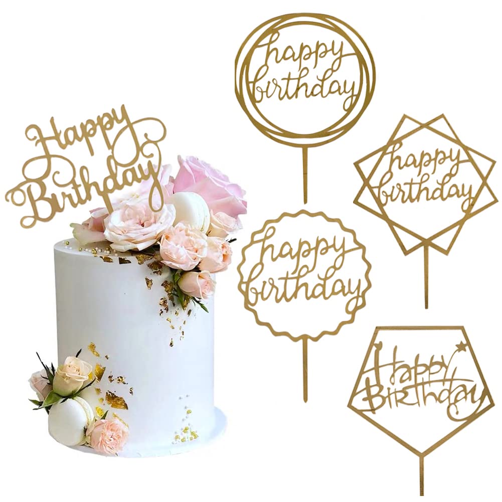 Elwish Gold Cake Topper Set (5 Pcs) – Acrylic Happy Birthday Cake Decorations