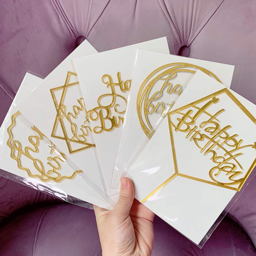 Elwish Gold Cake Topper Set (5 Pcs) – Acrylic Happy Birthday Cake Decorations