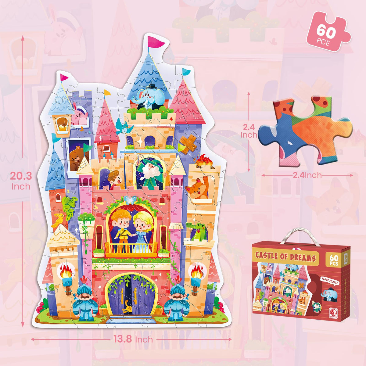 ELX 60 Piece Castle Jigsaw Puzzle for Kids 3+ | Large Floor Puzzle with Storage Bag