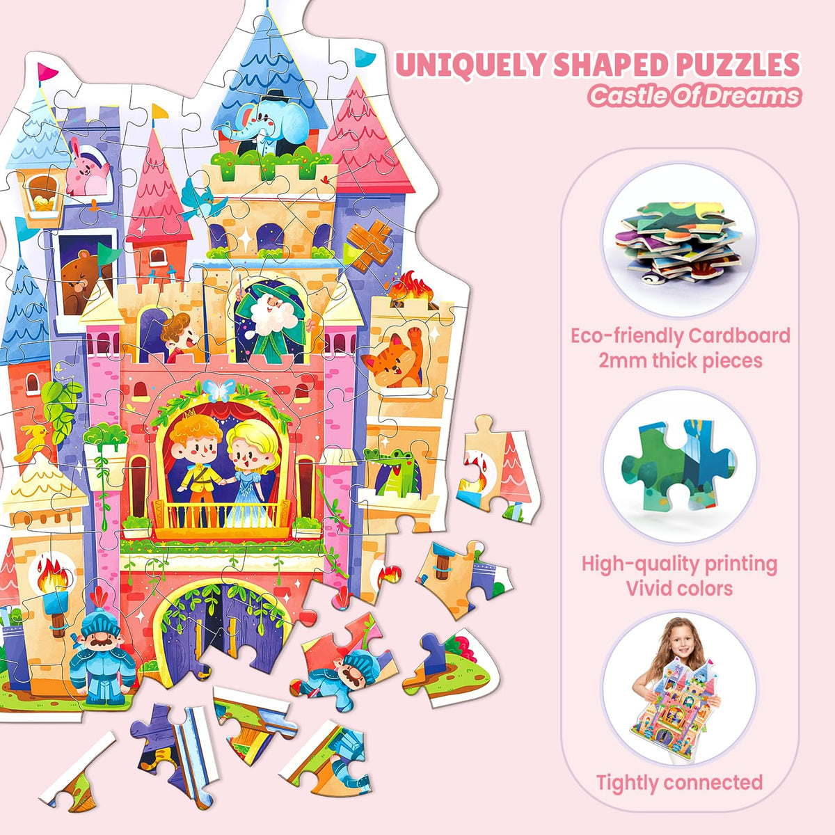 ELX 60 Piece Castle Jigsaw Puzzle for Kids 3+ | Large Floor Puzzle with Storage Bag