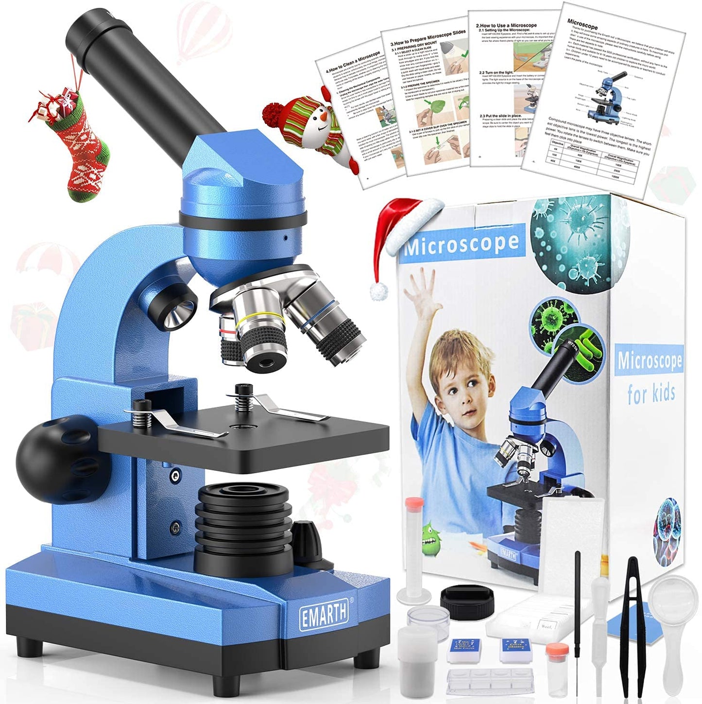 Emarth Kids Microscope 40X–1000X with 52-Piece Educational Kits | Beginner Science Lab