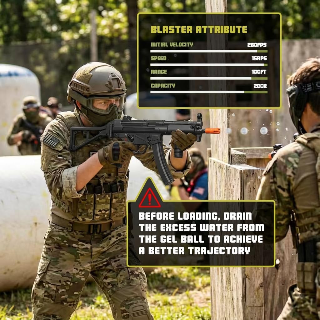 EMERBU Pro-Grade Gel Splatter Blaster MP5K – Metal/Nylon Body, 11.1V Power, High-Speed Gearset