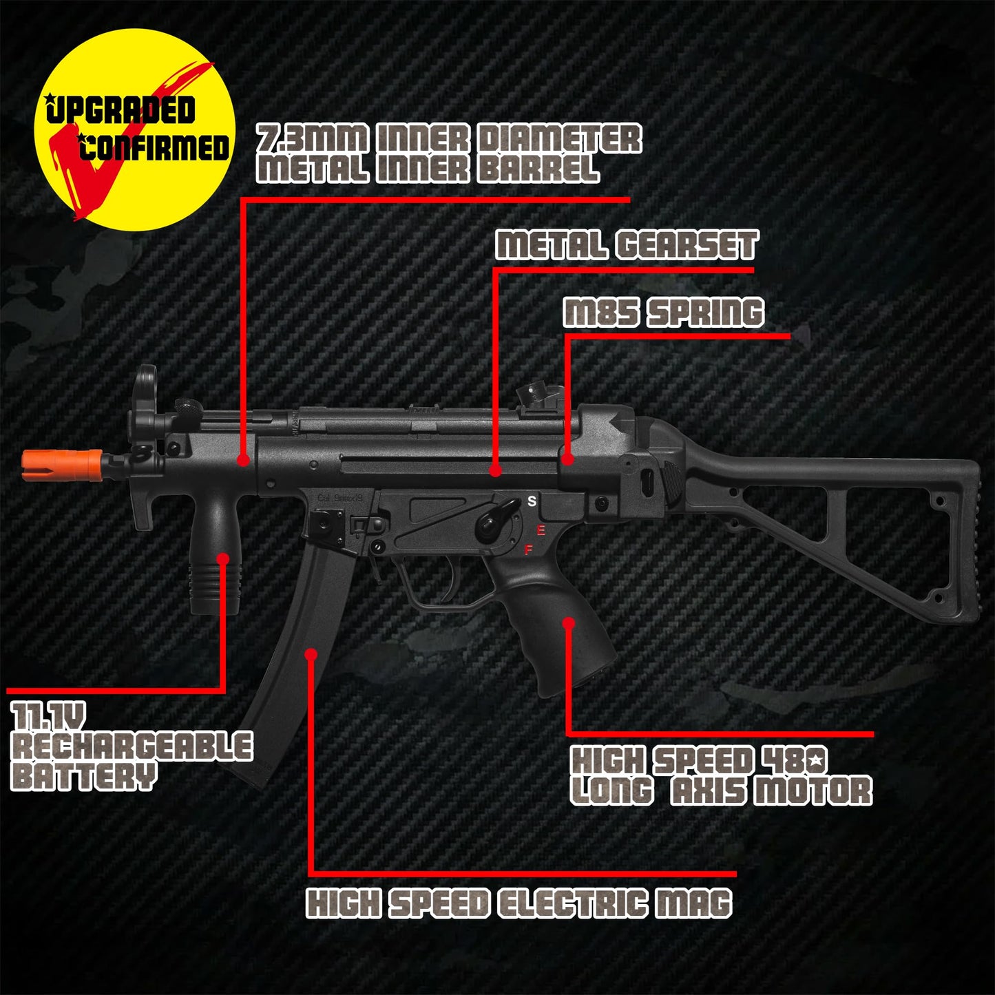 EMERBU Pro-Grade Gel Splatter Blaster MP5K – Metal/Nylon Body, 11.1V Power, High-Speed Gearset