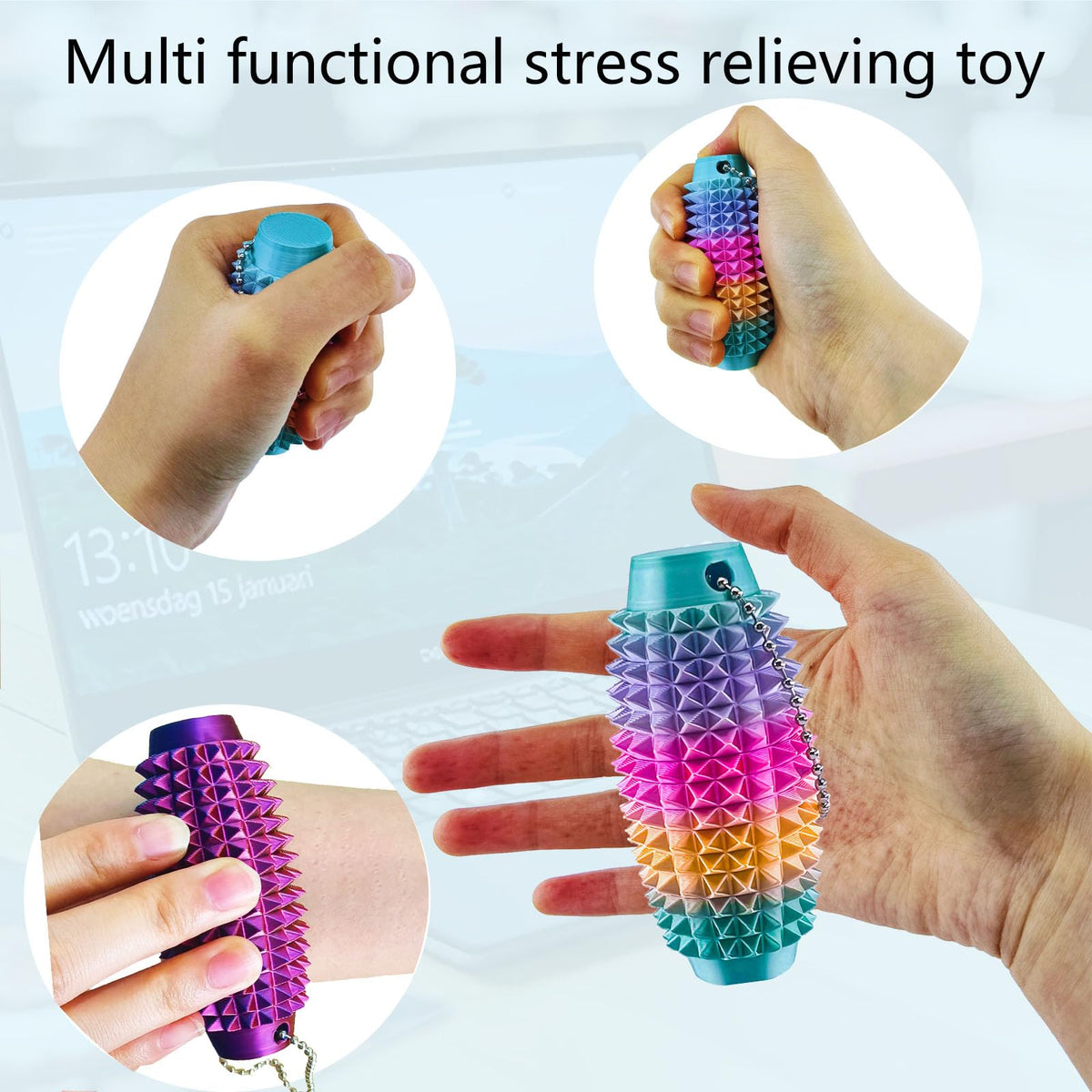 emeqzoa Little Ouchies Pain Stim Fidget – Rainbow, 3D Printed Sensory Toy