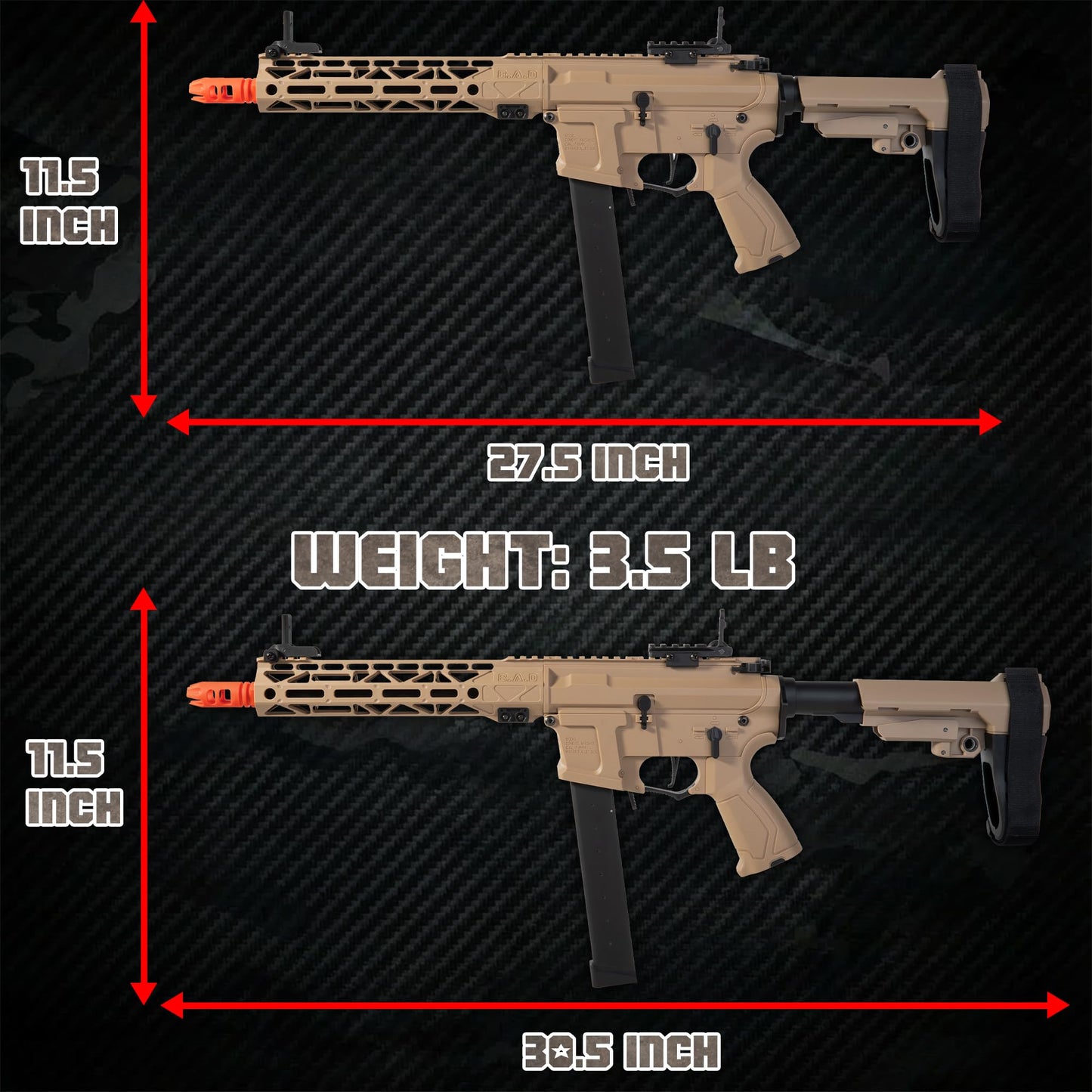 EMERBU Pro-Grade ARP9 Plus Gel Splatter Ball Blaster – Tan, Metal/Nylon Body, 11.1V High Power