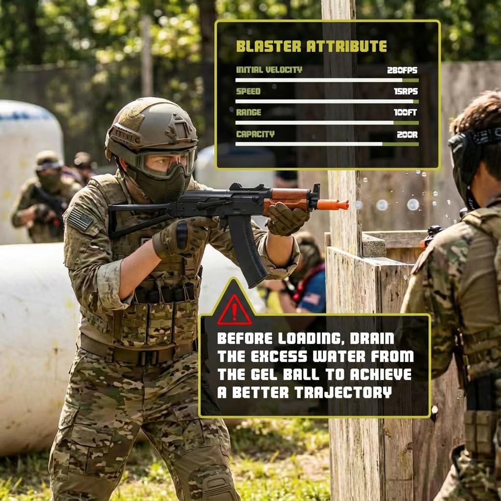 EMERBU Pro-Grade Gel Splatter Ball Blaster AKS74U – Upgraded Metal/Nylon Build, 11.1V Power
