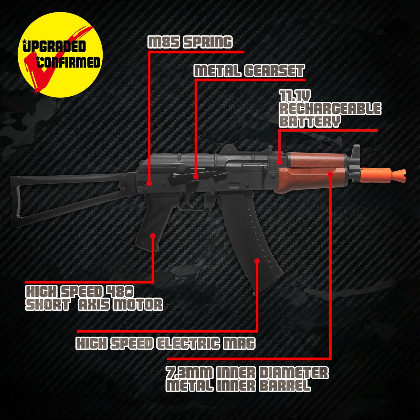 EMERBU Pro-Grade Gel Splatter Ball Blaster AKS74U – Upgraded Metal/Nylon Build, 11.1V Power