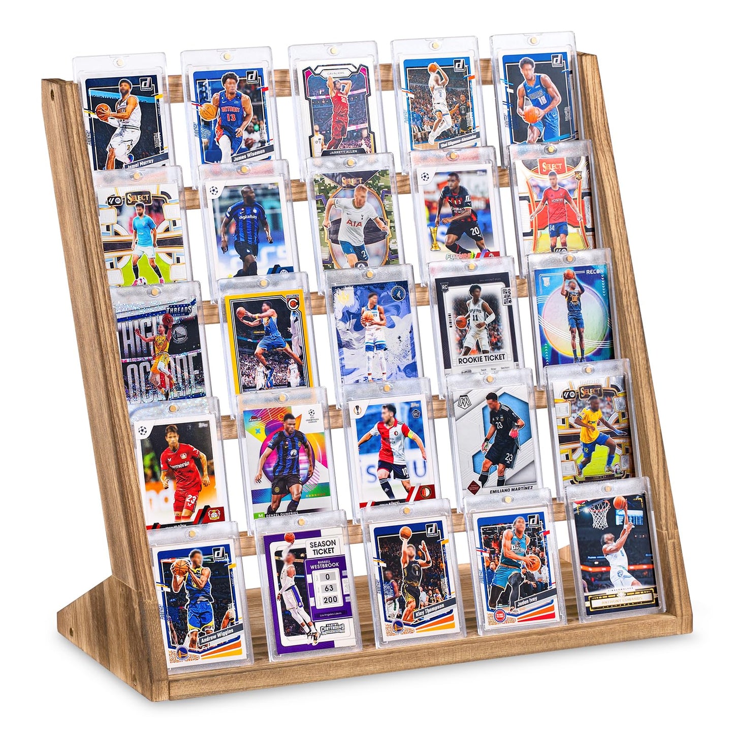 Emfogo 5-Tier Wooden Trading Card Display Stand – Holds 25 Graded Cards