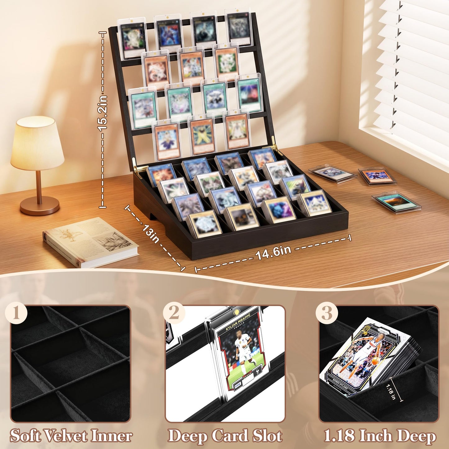 Emfogo Wooden Card Sorting Tray – 16-Compartment Black Card Organizer