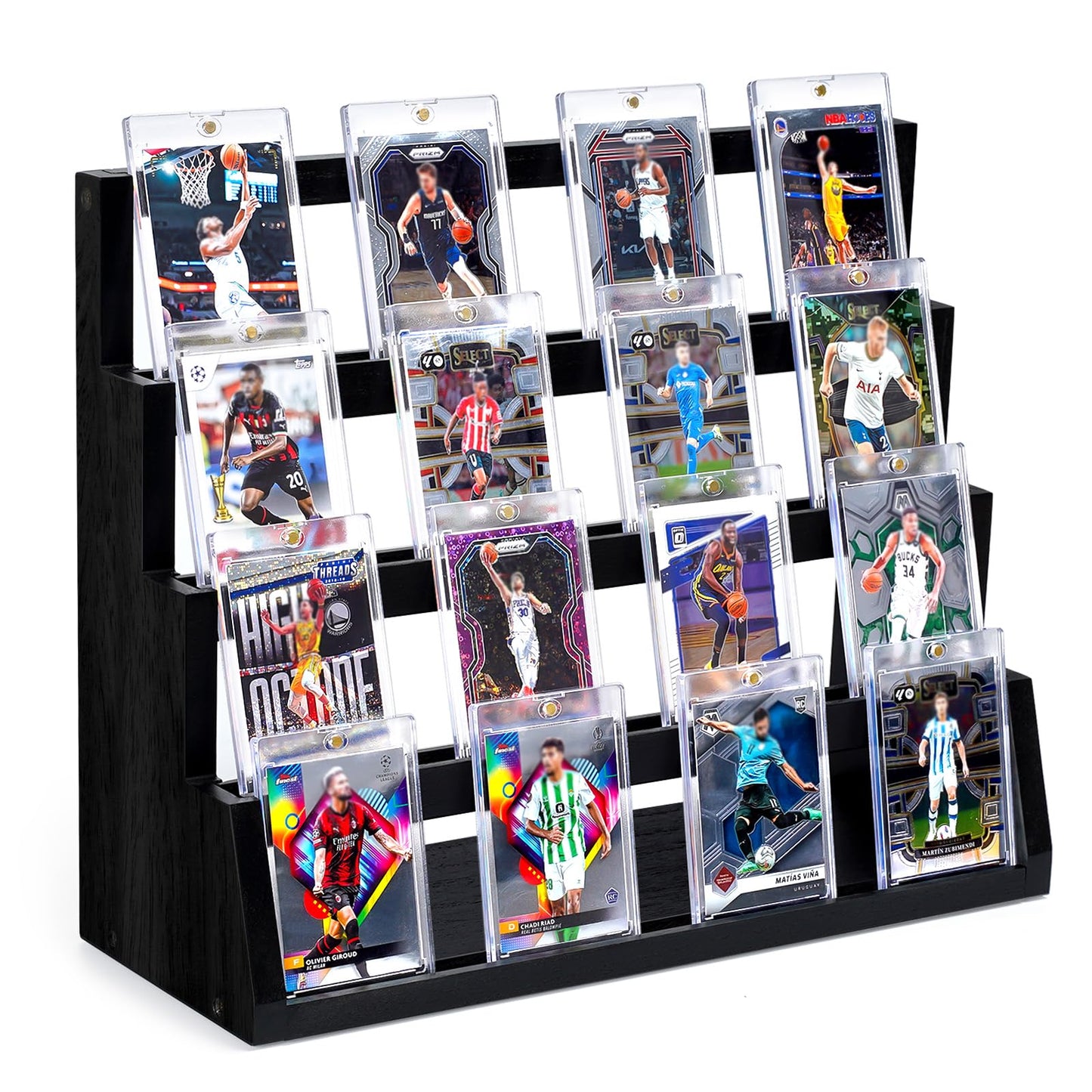 Emfogo 4-Tier Card Display Stand – Wooden Trading Card Display (Black)