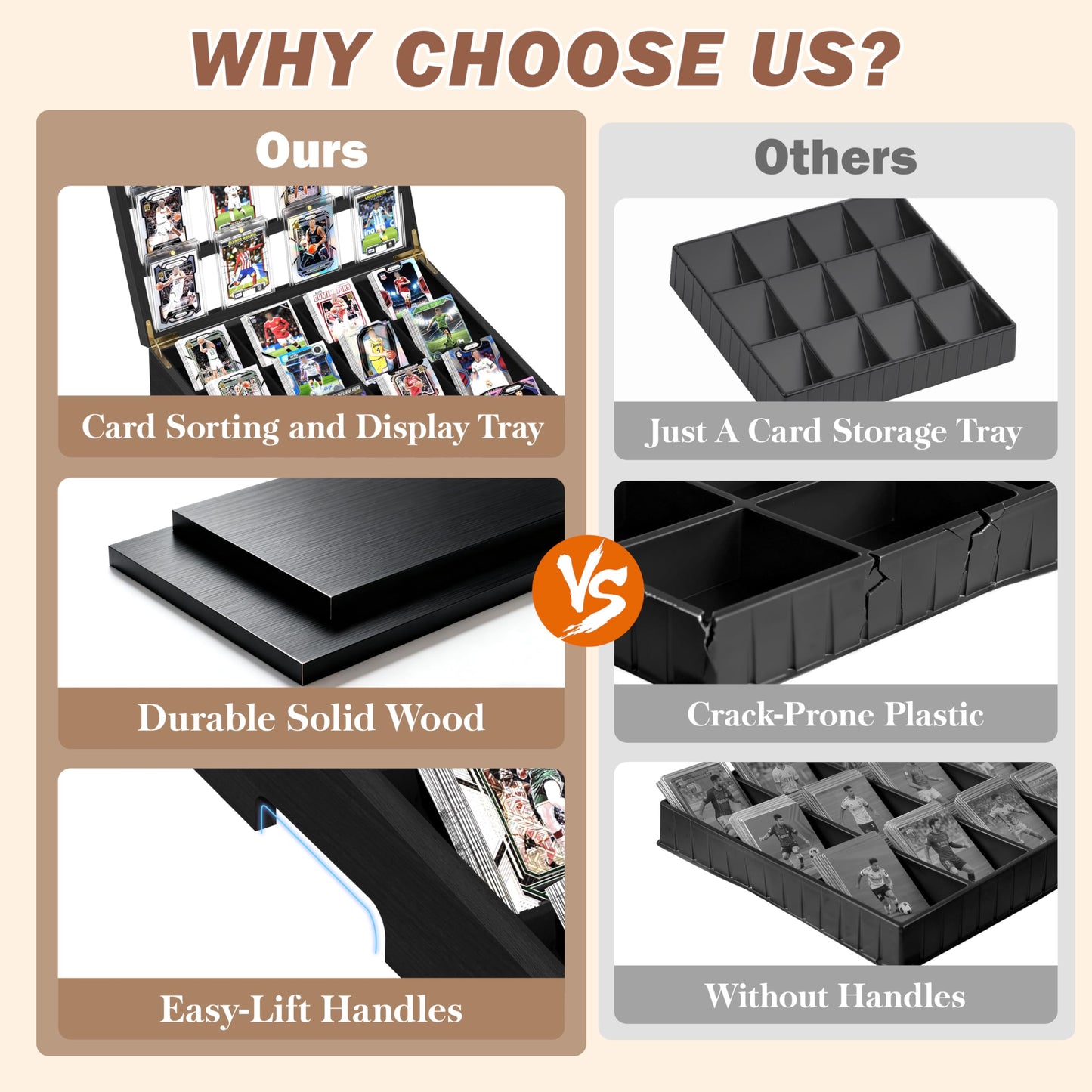 Emfogo Wooden Card Sorting Tray – 16-Compartment Black Card Organizer