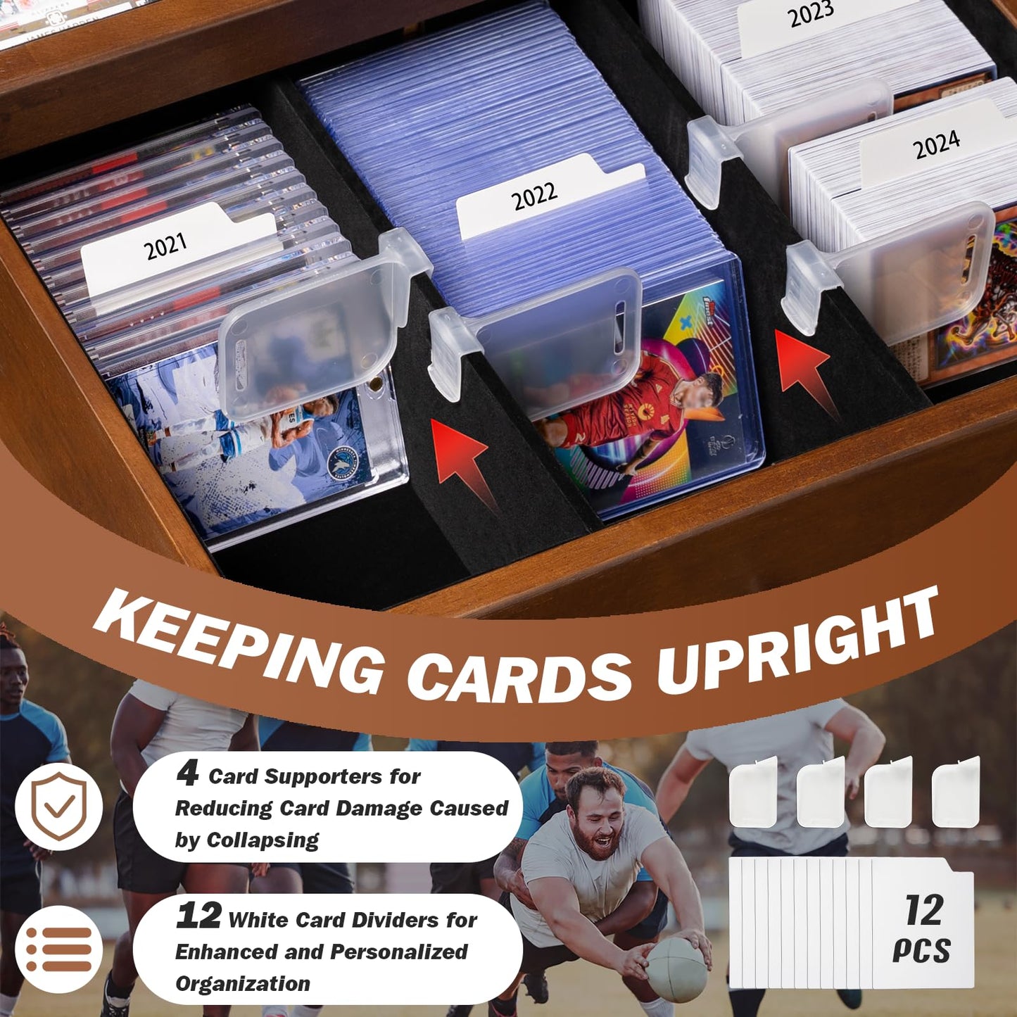 Emfogo Trading Card Storage Box – 70+ Graded Cards, Wood Display Case with Custom Drawer