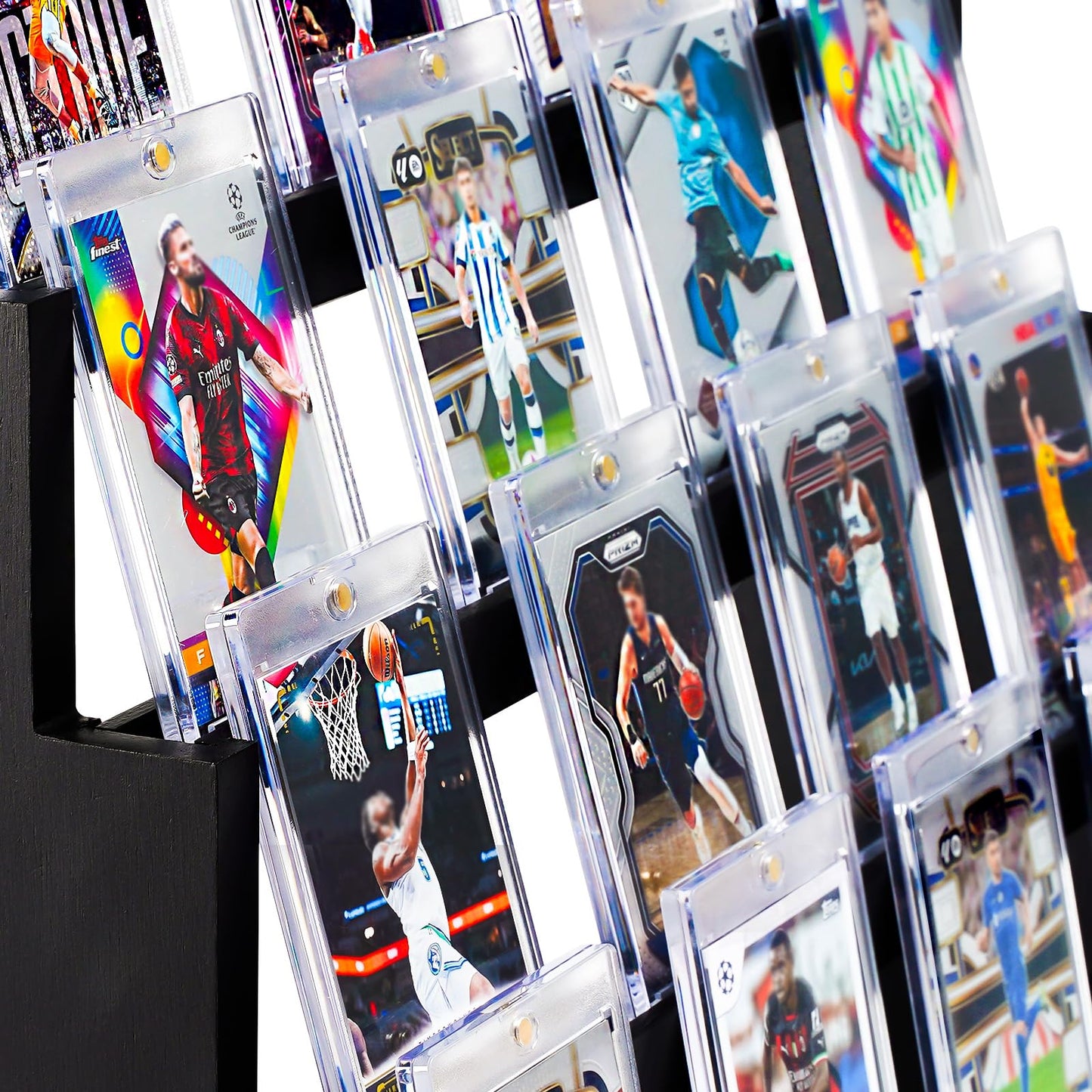 Emfogo 4-Tier Card Display Stand – Wooden Trading Card Display (Black)