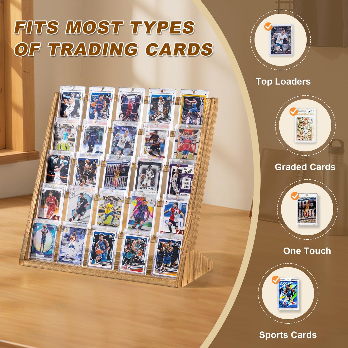 Emfogo 5-Tier Wooden Trading Card Display Stand – Holds 25 Graded Cards