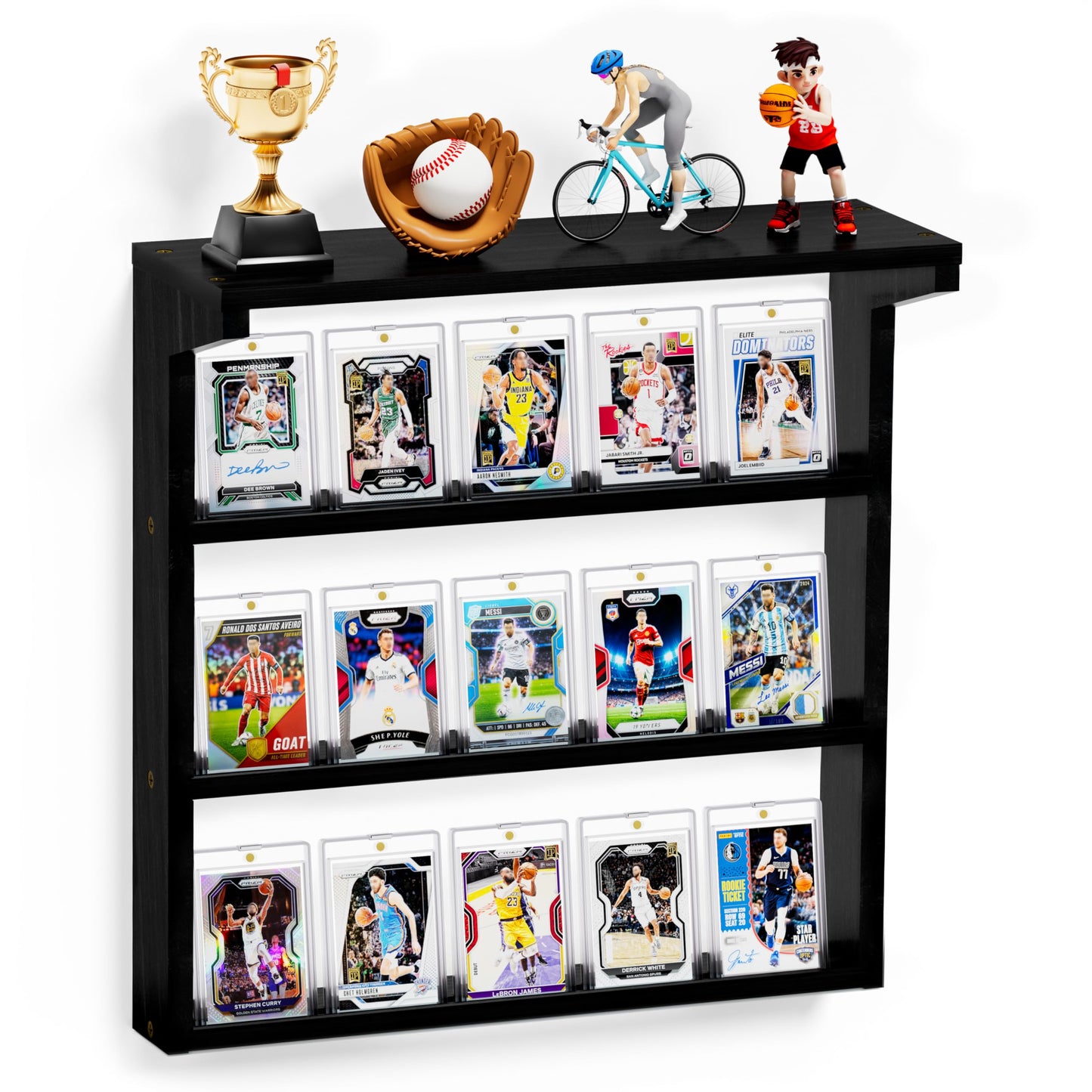 Emfogo 3-Tier Wall-Mounted Wooden Trading Card Display Stand | Black