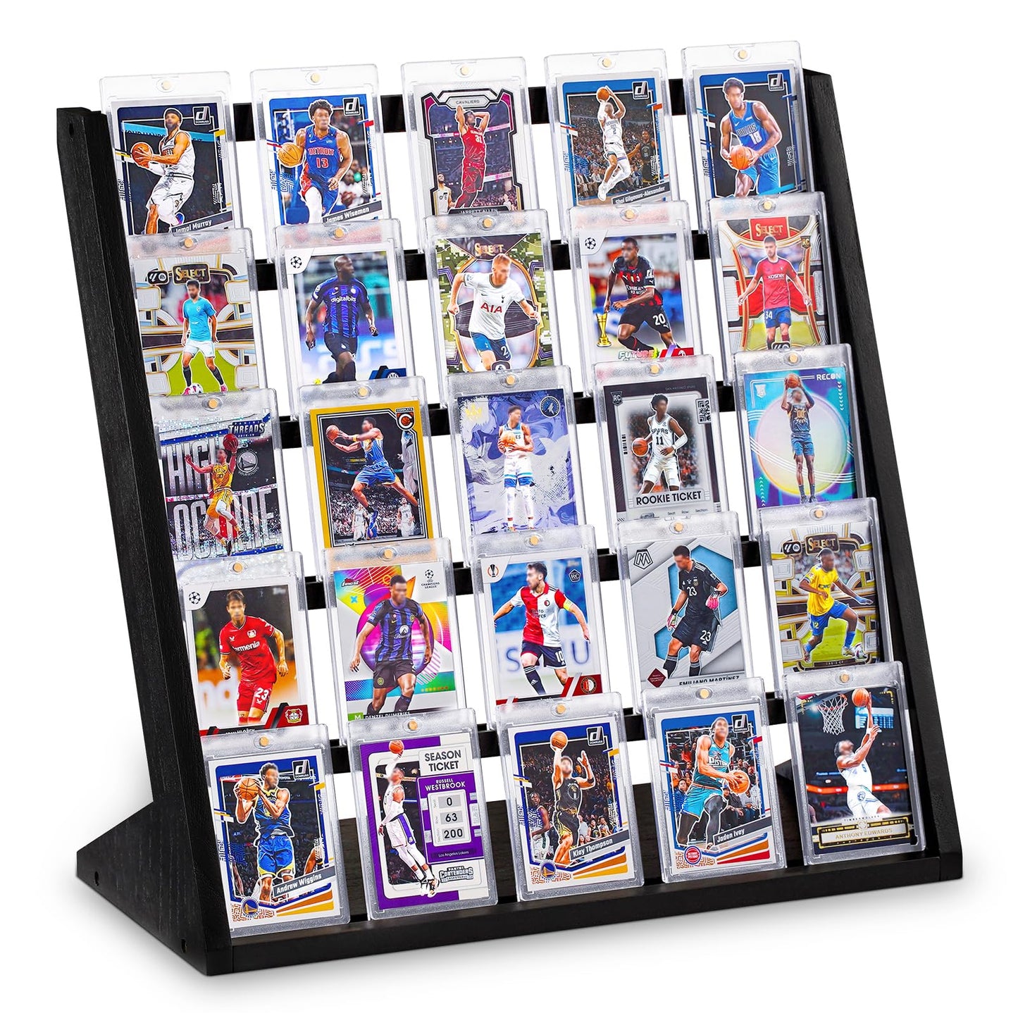 Emfogo Trading Card Display Stand – 5-Tier Wooden Black Display for Graded Cards