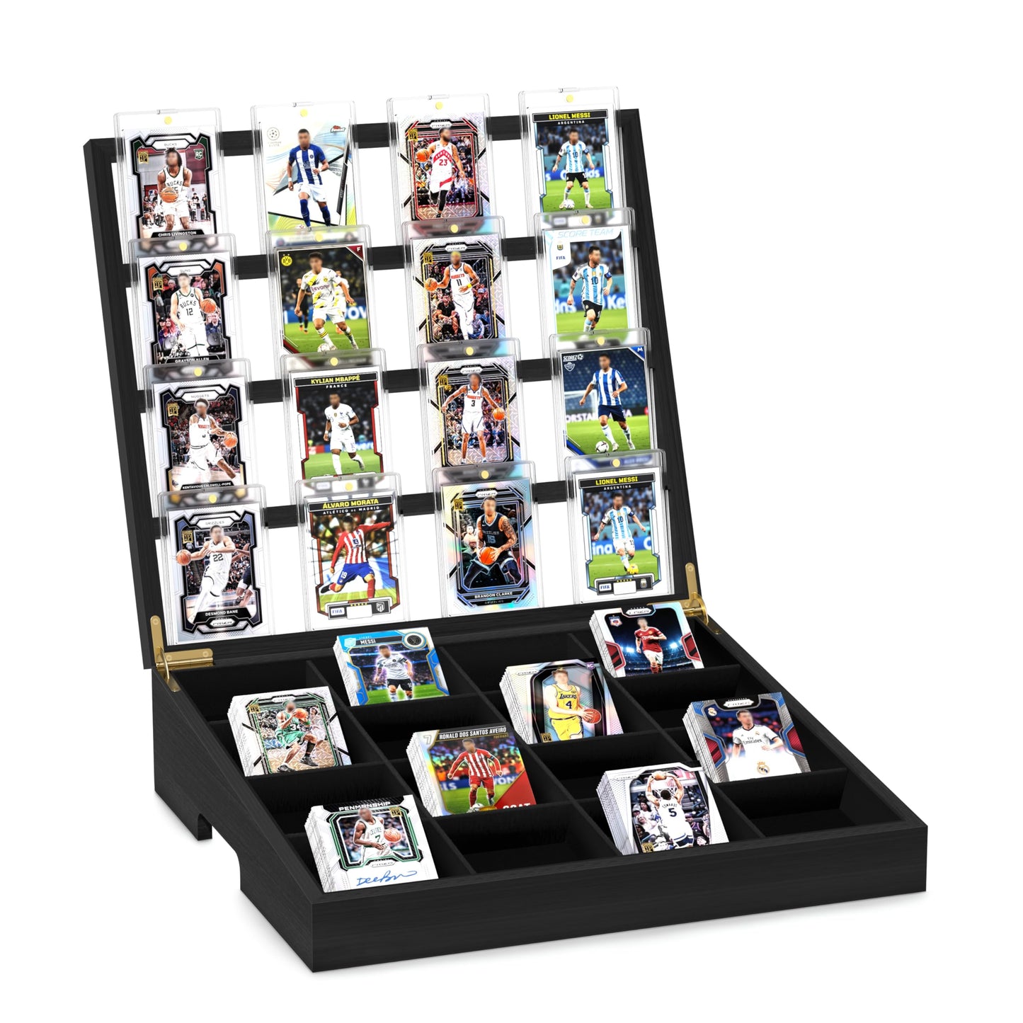Emfogo Wooden Card Sorting Tray – 16-Compartment Black Card Organizer