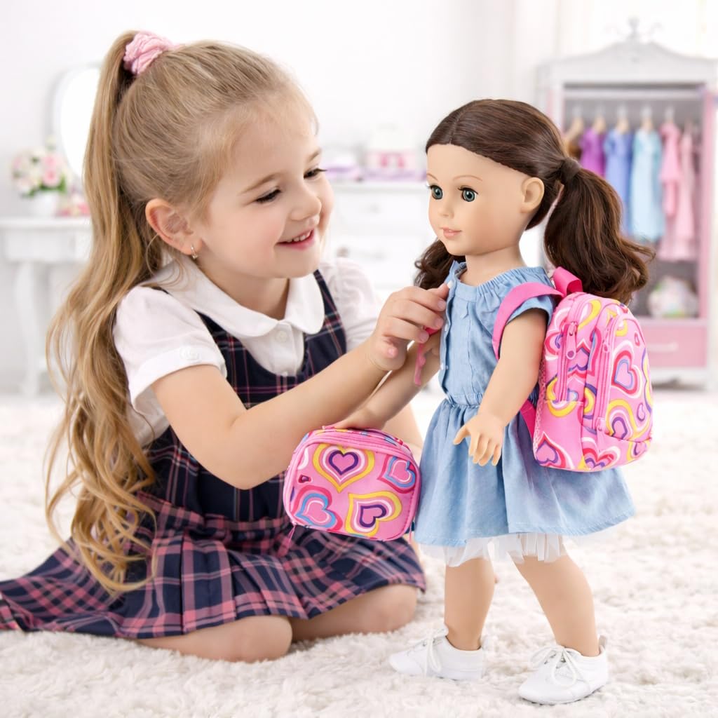 Emily Rose 18-Inch Doll School Essentials – 18-Piece Set with Backpack, Lunch Box & Calculator (USA Brand, Compatible with American Girl Dolls)