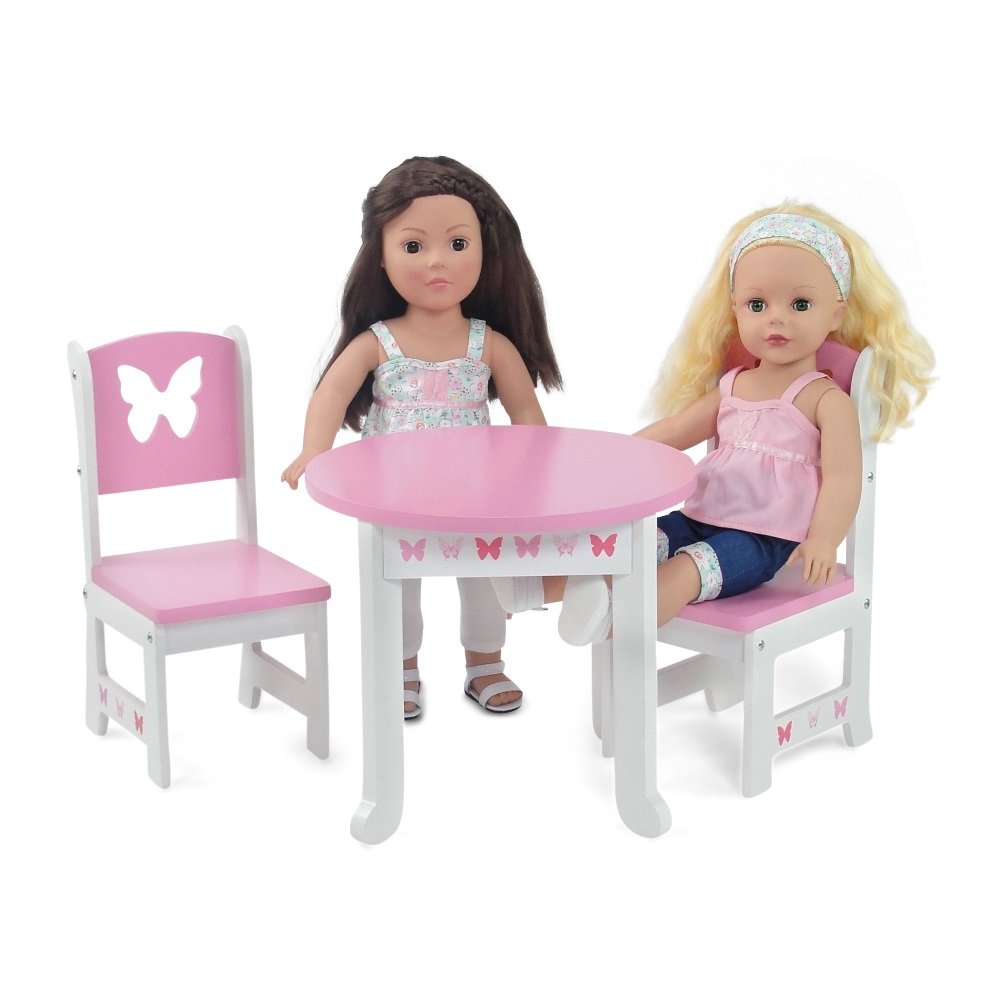 Emily Rose 18-Inch Doll Dining Table & 2 Chairs – Pink Butterfly Collection