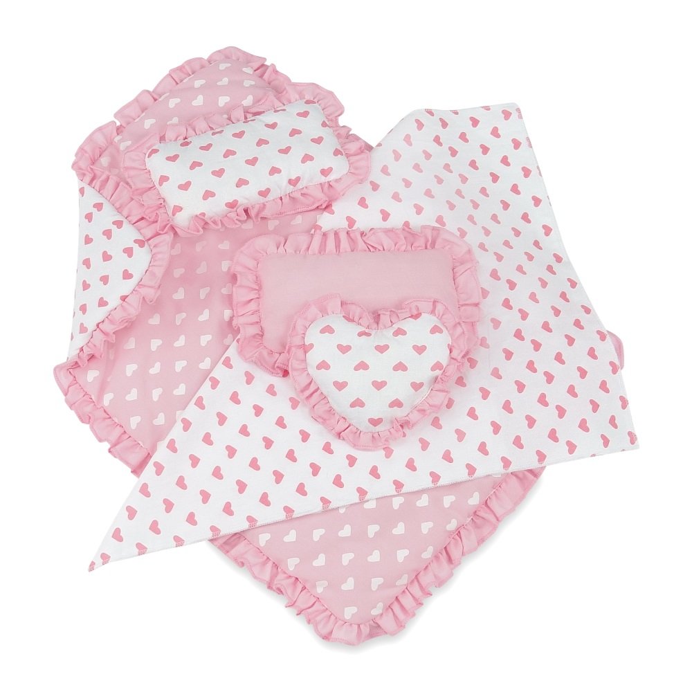 Emily Rose 18-inch Doll Bedding Set – 5-Piece Pink Heart Comforter & Mattress Cover for 18-Inch Dolls | Fits American Girl, Bunks & Cribs