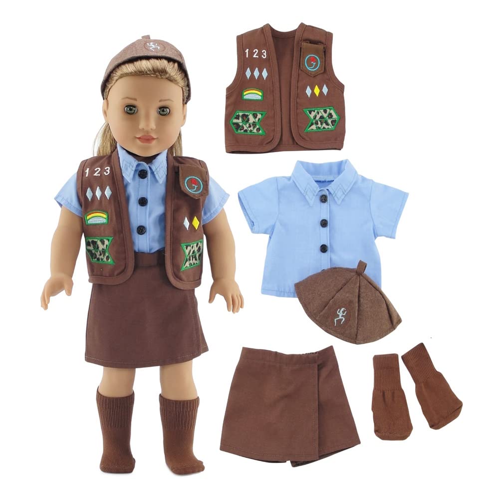 Emily Rose 18-Inch Doll Clothes – Girl Scout Brownie Uniform with Embroidered Patches | Licensed by Girl Scouts USA