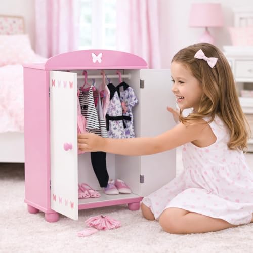 Emily Rose 18-Inch Doll Closet – Butterfly Furniture Collection – Includes 5 Hangers | USA Brand
