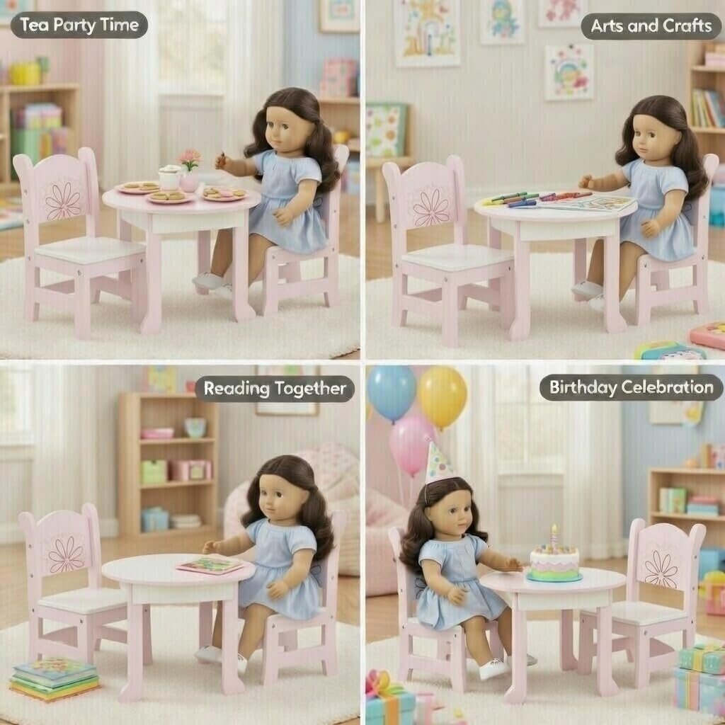 Emily Rose 18-Inch Doll Furniture: Floral Dining Table & 2 Chairs | American Girl Compatible