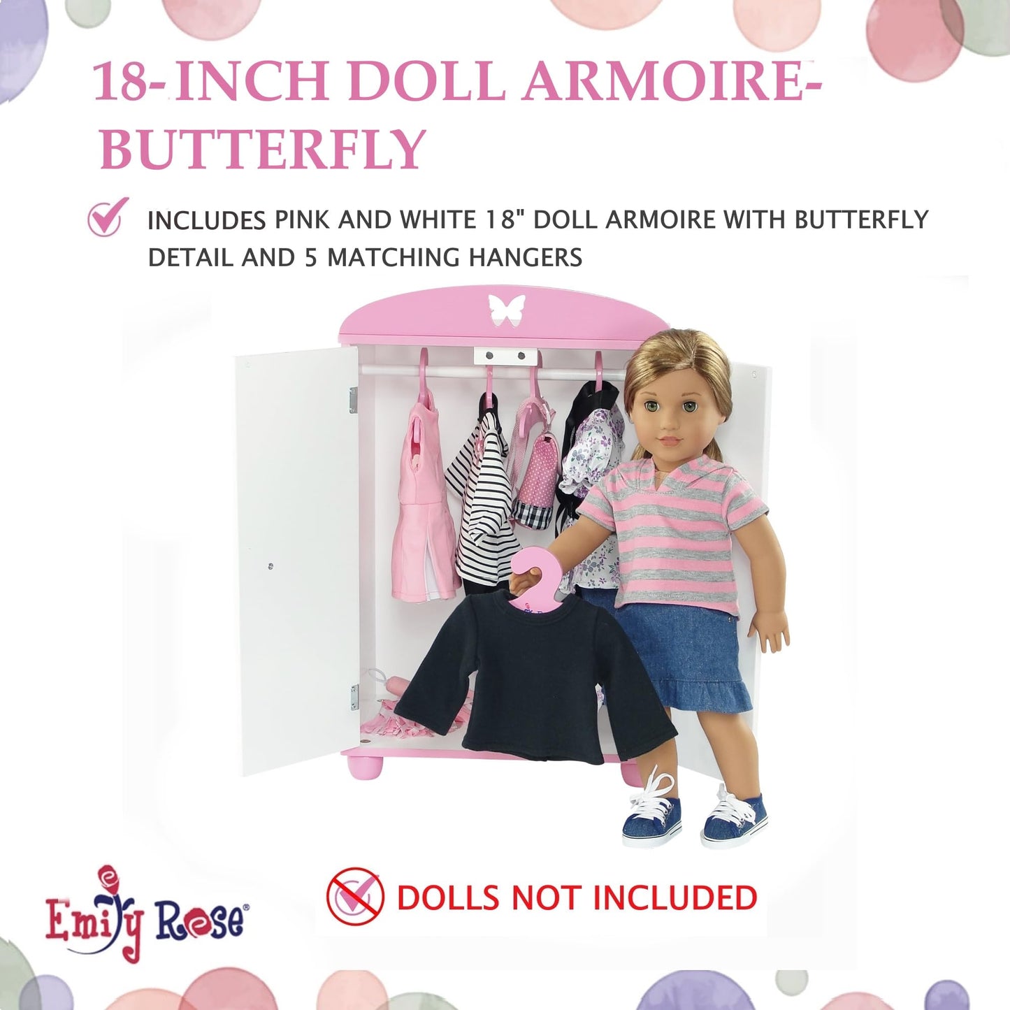 Emily Rose 18-Inch Doll Closet – Butterfly Furniture Collection – Includes 5 Hangers | USA Brand