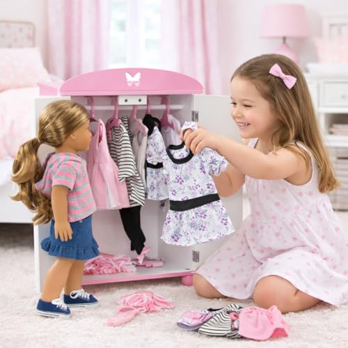 Emily Rose 18-Inch Doll Closet – Butterfly Furniture Collection – Includes 5 Hangers | USA Brand