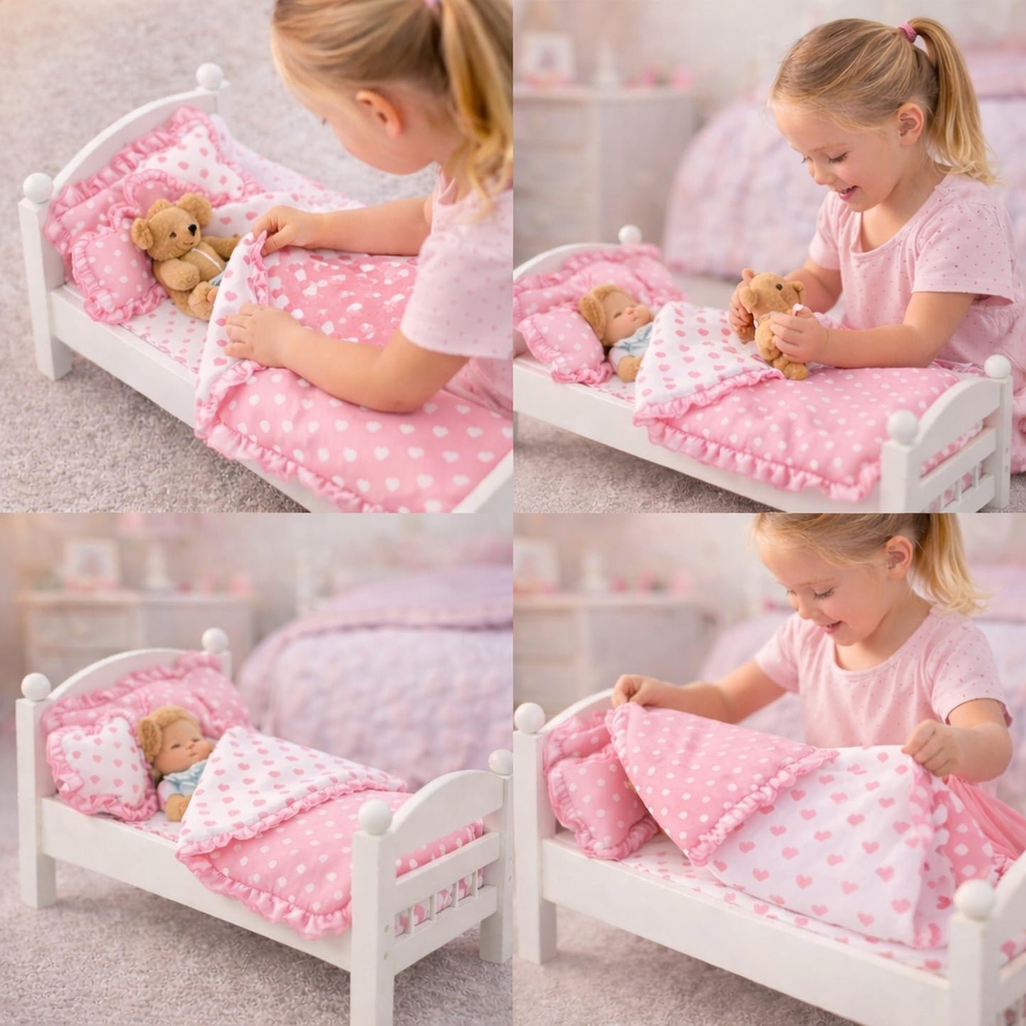 Emily Rose 18-inch Doll Bedding Set – 5-Piece Pink Heart Comforter & Mattress Cover for 18-Inch Dolls | Fits American Girl, Bunks & Cribs