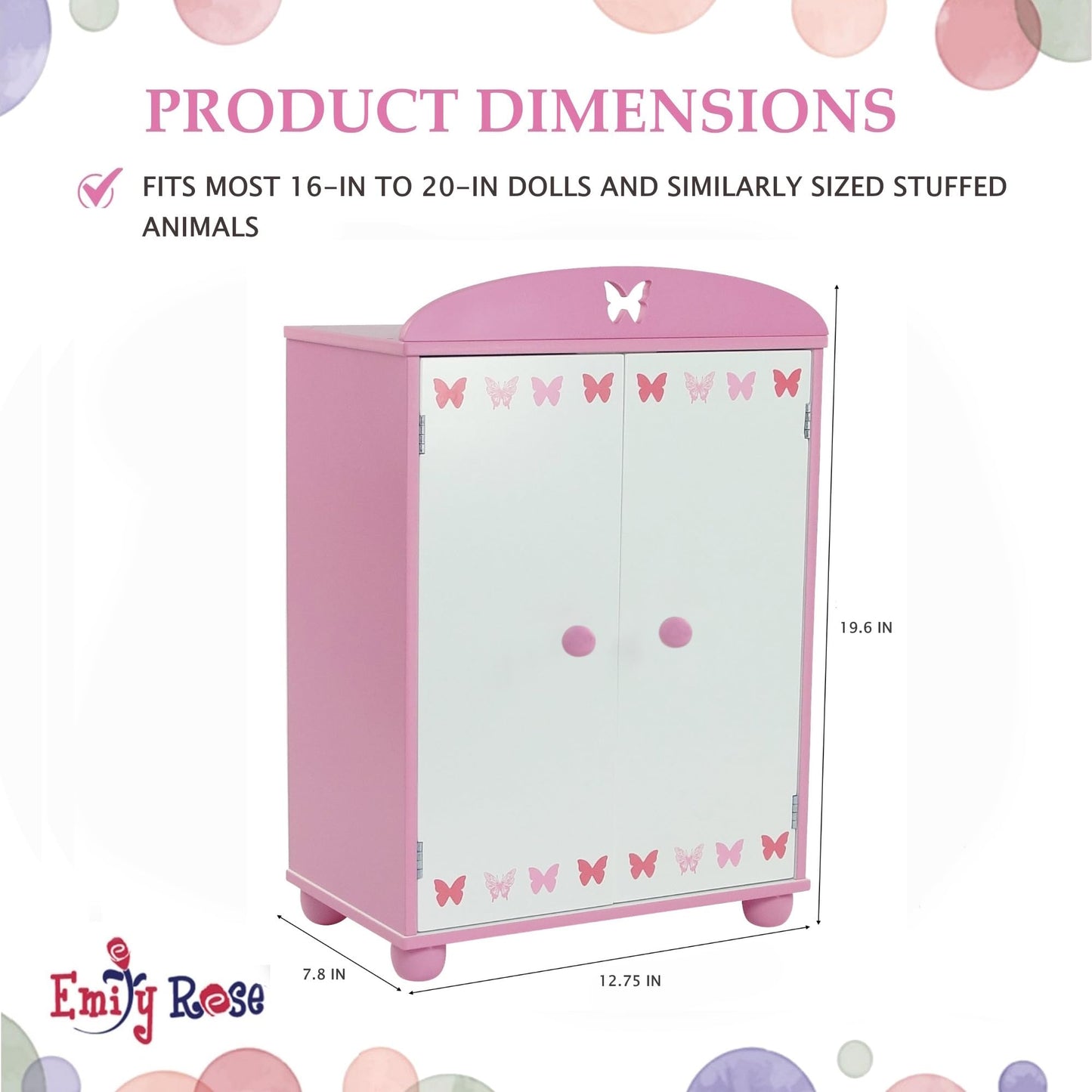 Emily Rose 18-Inch Doll Closet – Butterfly Furniture Collection – Includes 5 Hangers | USA Brand