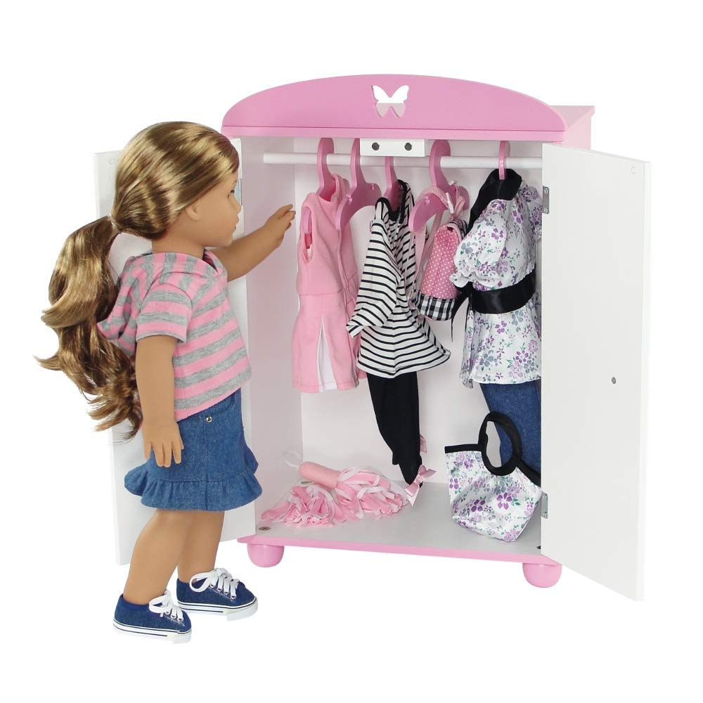 Emily Rose 18-Inch Doll Closet – Butterfly Furniture Collection – Includes 5 Hangers | USA Brand
