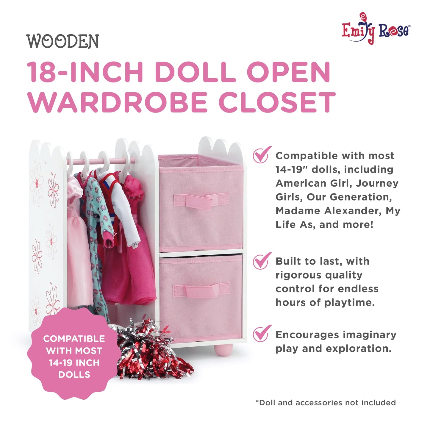 Emily Rose 18-Inch Doll Wardrobe Closet Organizer | Open Storage Armoire for American Girl Dolls