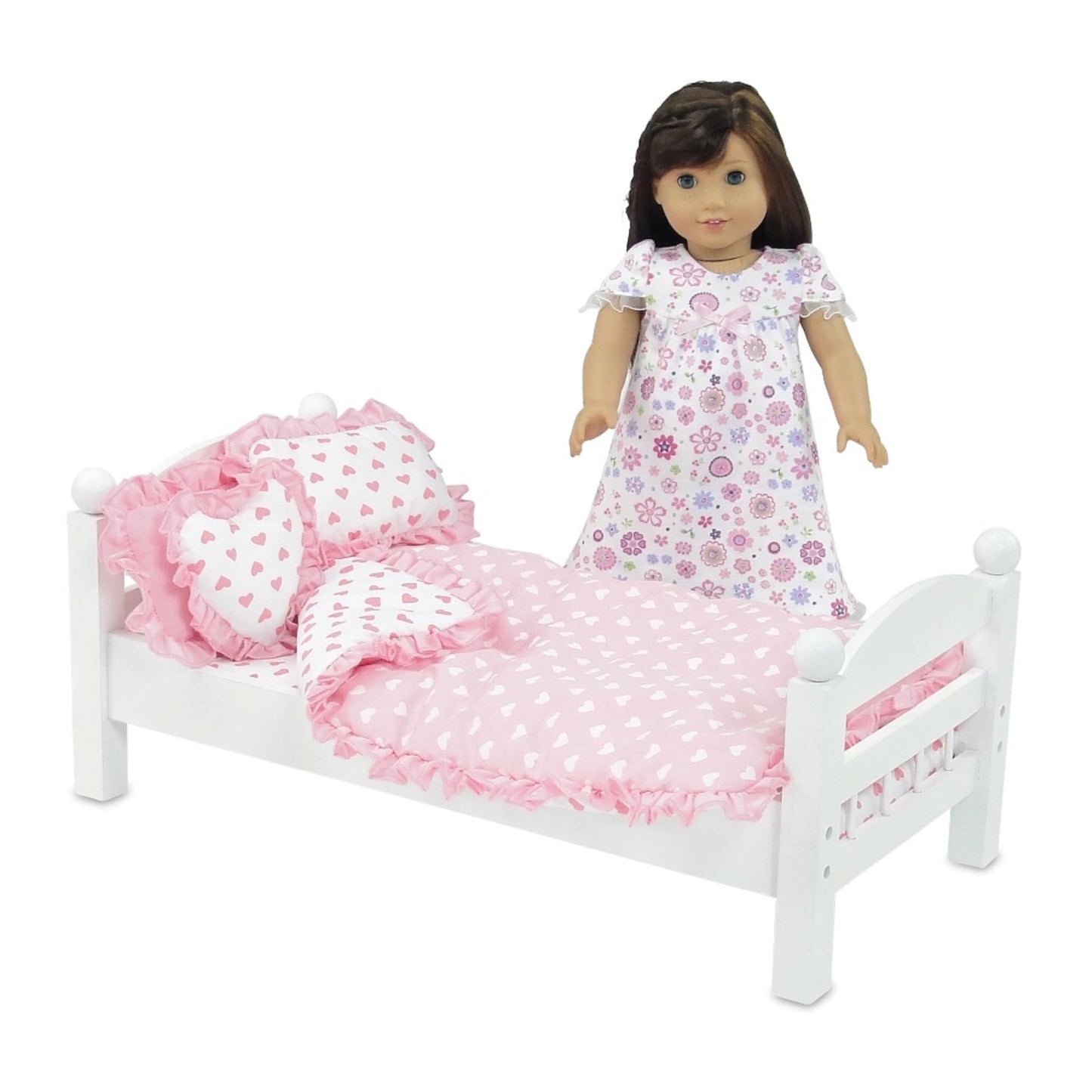 Emily Rose 18-inch Doll Bedding Set – 5-Piece Pink Heart Comforter & Mattress Cover for 18-Inch Dolls | Fits American Girl, Bunks & Cribs