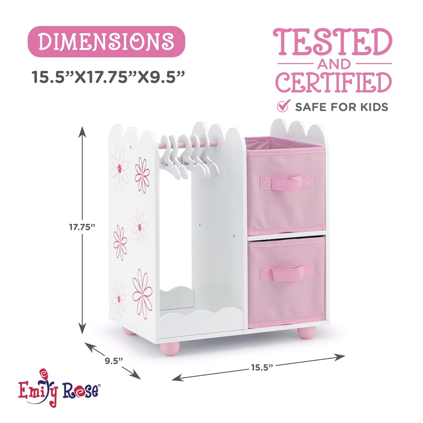 Emily Rose 18-Inch Doll Wardrobe Closet Organizer | Open Storage Armoire for American Girl Dolls