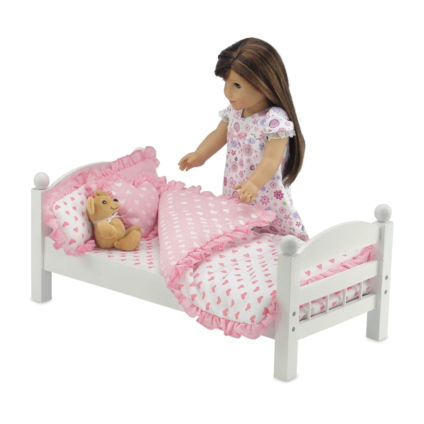 Emily Rose 18-inch Doll Bedding Set – 5-Piece Pink Heart Comforter & Mattress Cover for 18-Inch Dolls | Fits American Girl, Bunks & Cribs
