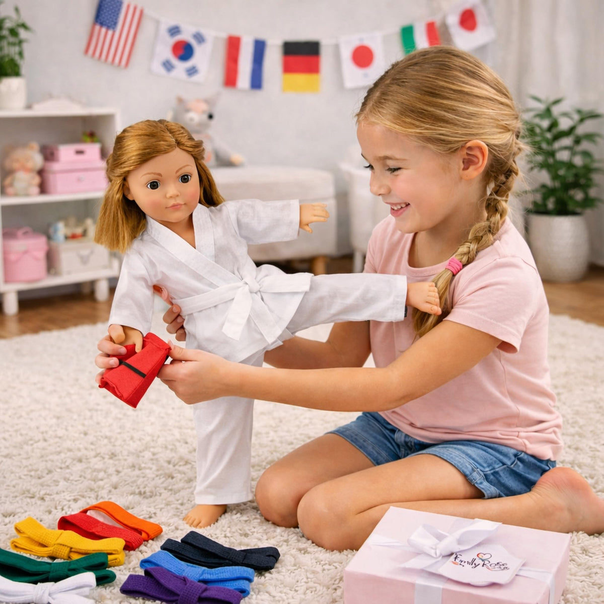 Emily Rose 18 Inch Doll Karate Outfit – 11-Piece Martial Arts Set with 9 Belts