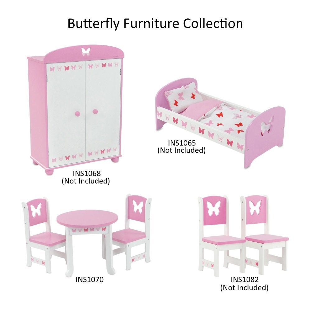 Emily Rose 18-Inch Doll Dining Table & 2 Chairs – Pink Butterfly Collection