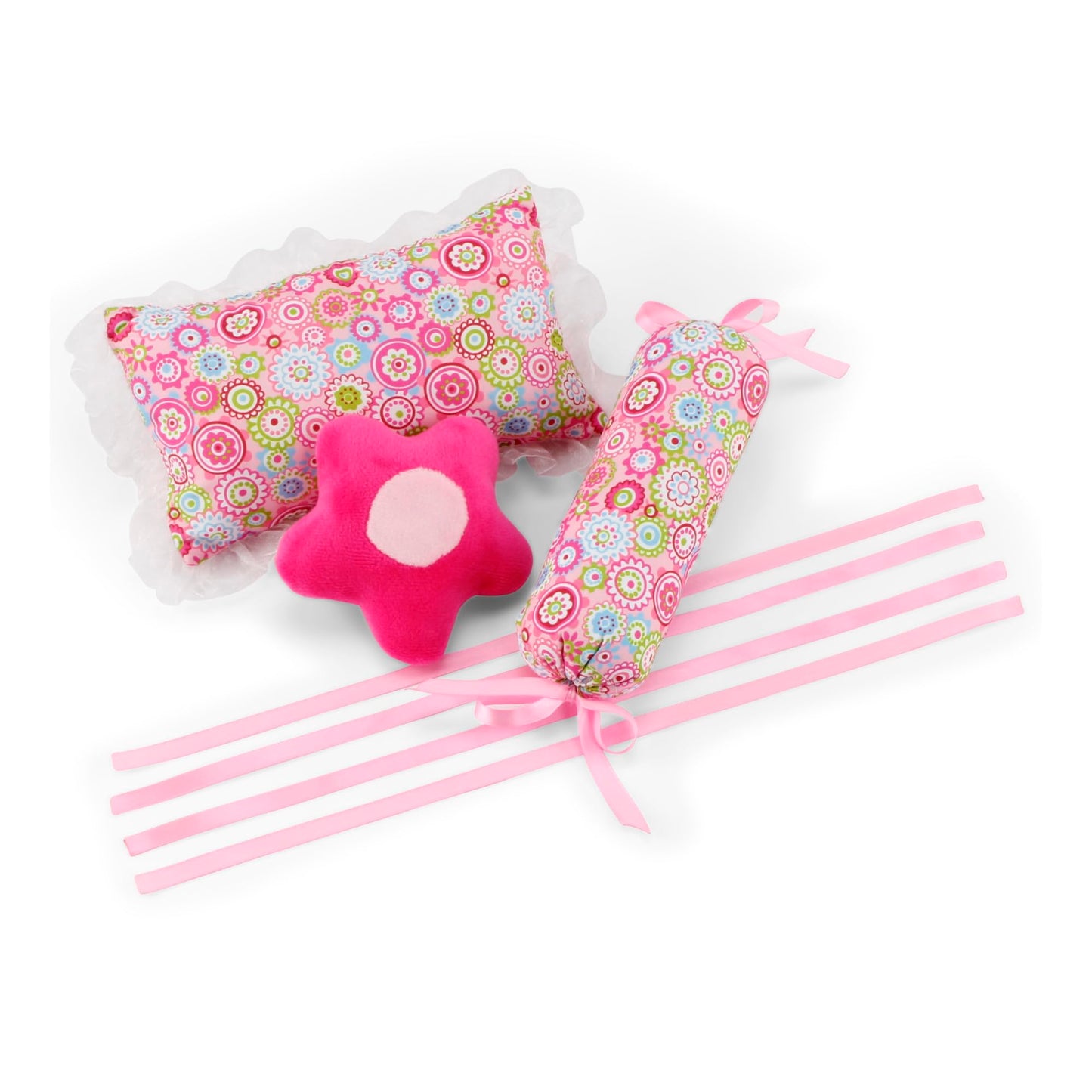 Emily Rose 18in Doll Princess Canopy Bed - White Wood, Pink Tulle Curtains, 5-Piece Bedding & Storage Drawer