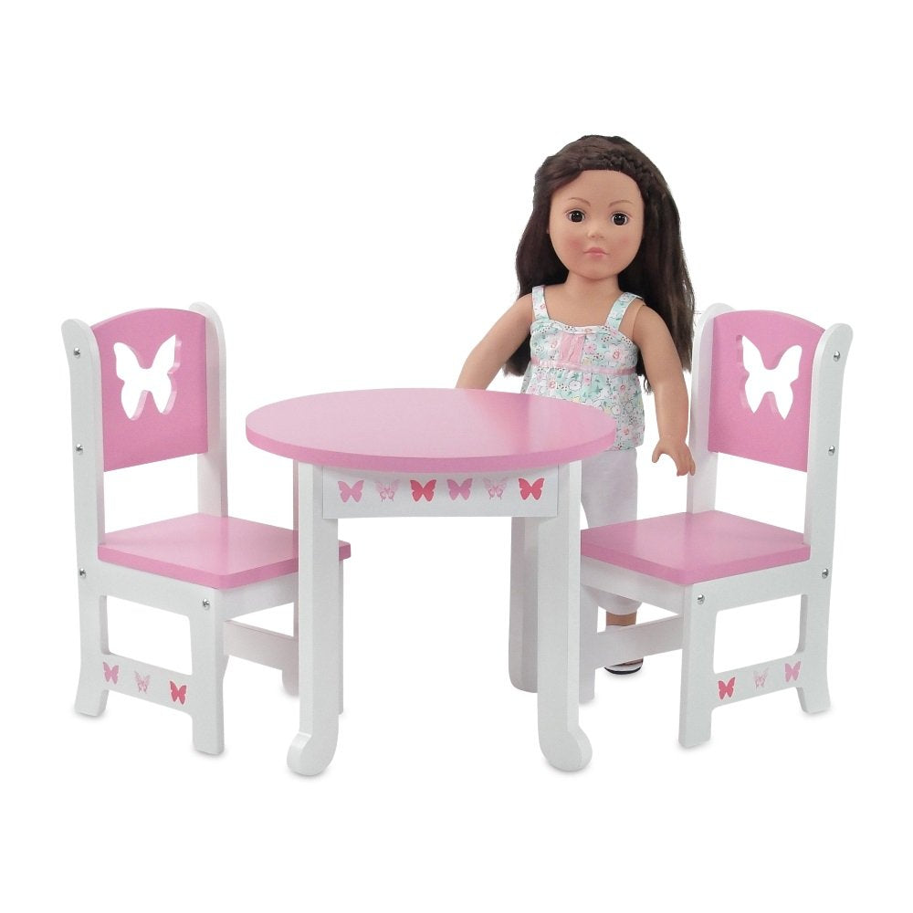 Emily Rose 18-Inch Doll Dining Table & 2 Chairs – Pink Butterfly Collection