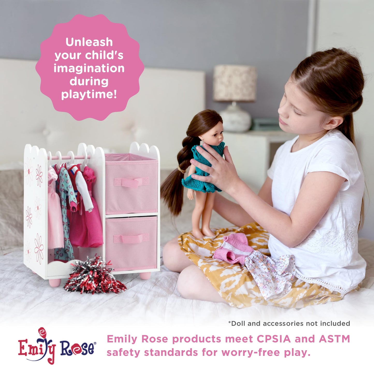 Emily Rose 18-Inch Doll Wardrobe Closet Organizer | Open Storage Armoire for American Girl Dolls
