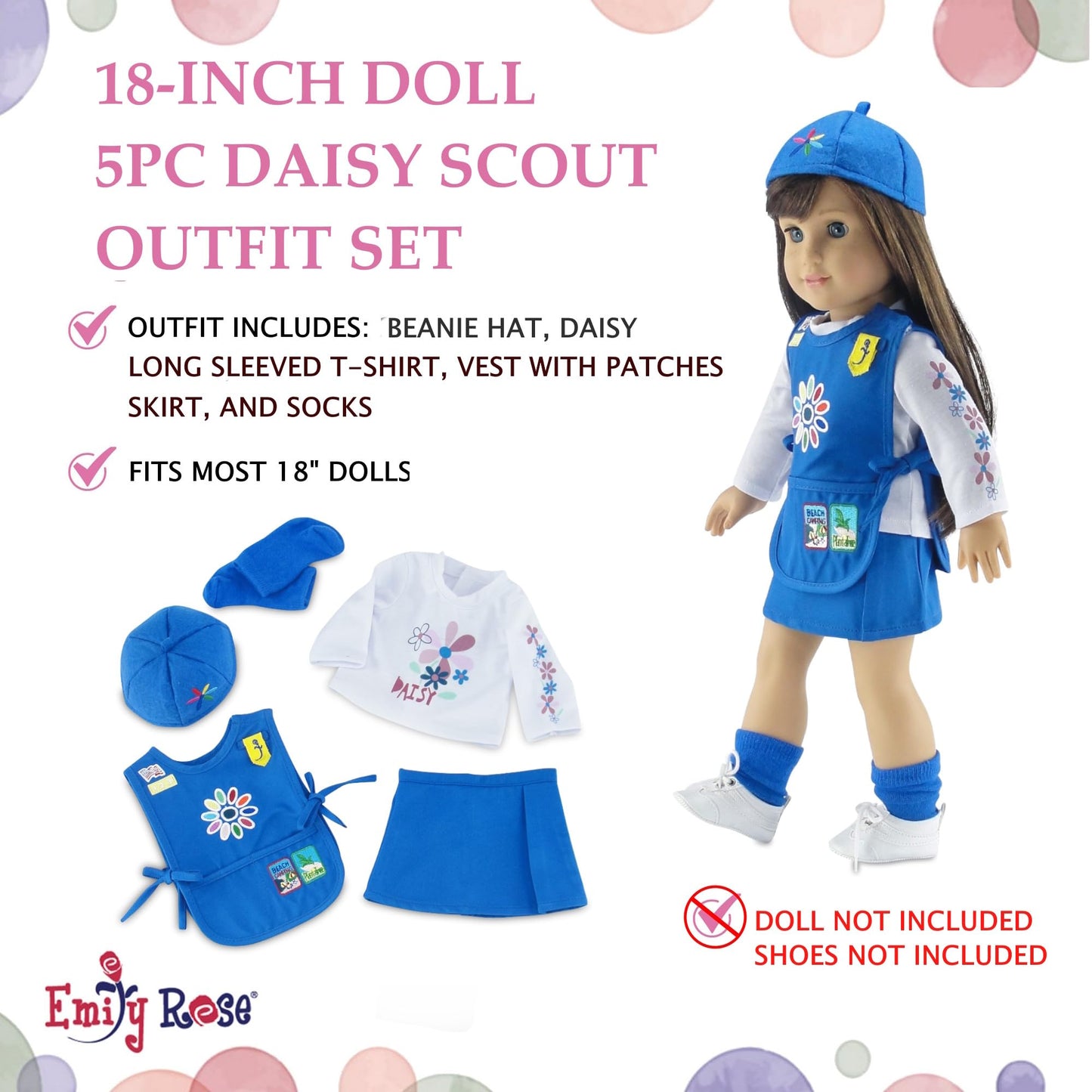 Emily Rose 18-Inch Doll Clothes: Daisy Girl Scout 5-Piece Uniform (Licensed)